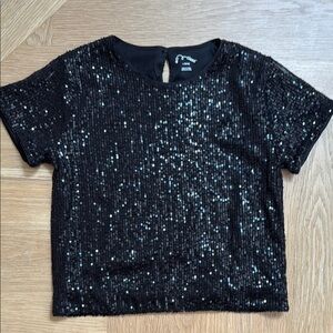 Black Sequin Short Sleeve Top, Sz L (10-12 yrs)